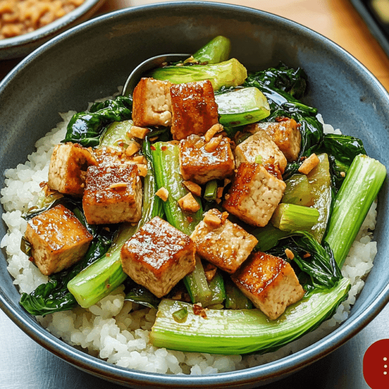 Gebratener Pak Choi mit knusprigem Tofu und Reis